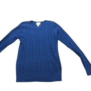 St John's Bay Women's Medium Blue Cable‎ Knit Long Sleeve Pullover Sweater Med
